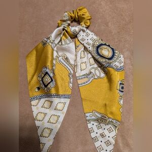 Yellow/Gold/Black/Blue/Cream/White Patterned Hair Scrunchie